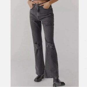 BDG Charcoal Gray Black Distressed Stretch High rise Flare Jeans size 27